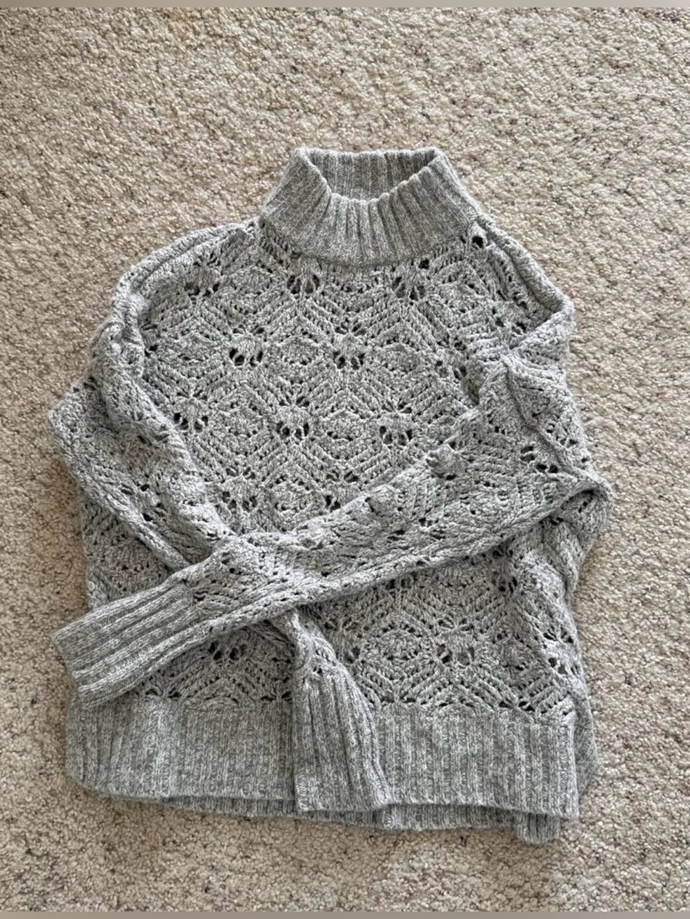 American Eagle Outfitters Light Gray Open-Knit Turtleneck Sweater
